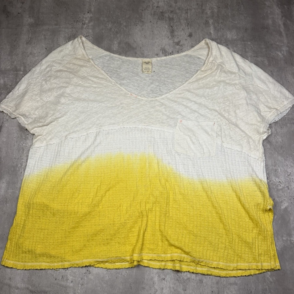 We The Free Free People Linen Blend T-Shirt Women Sz M Yellow Ombré Oversized